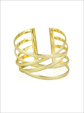 14K Gold Plated Adjustable Chunky Cuff Bracelet Boho Wide Wrap Bangle for Women